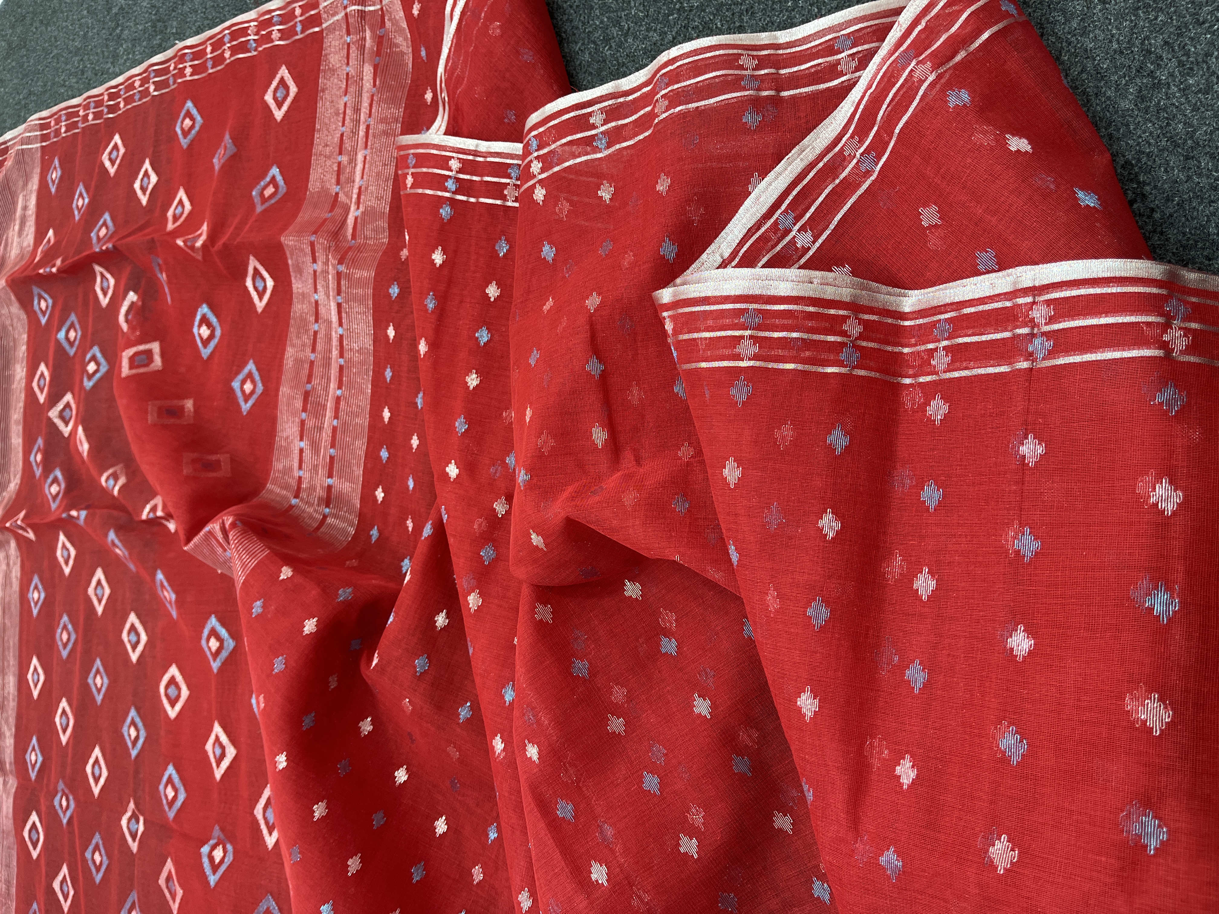 Red cotton jamdani with zari work