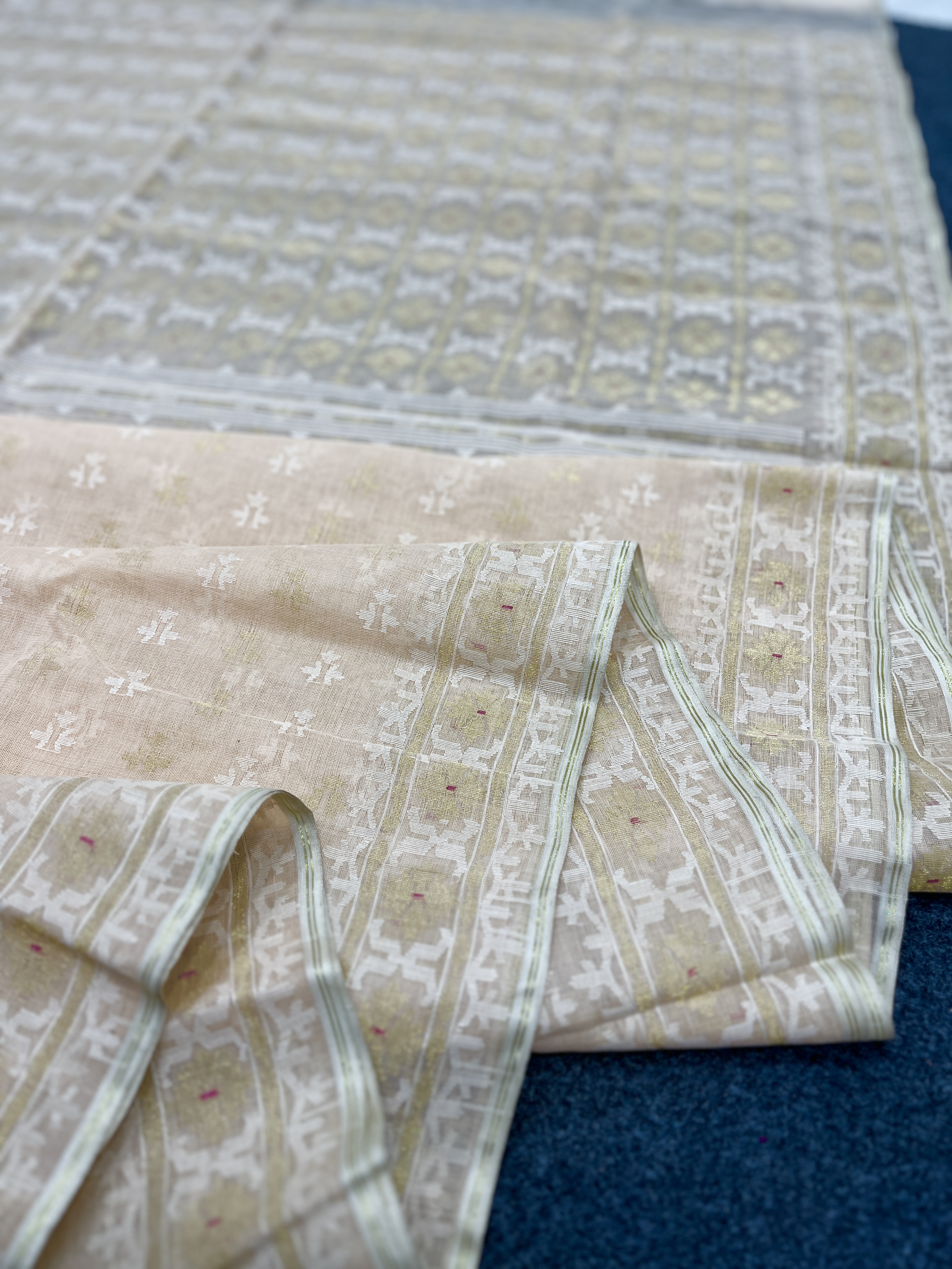 Exclusive light peach cotton jamdani saree