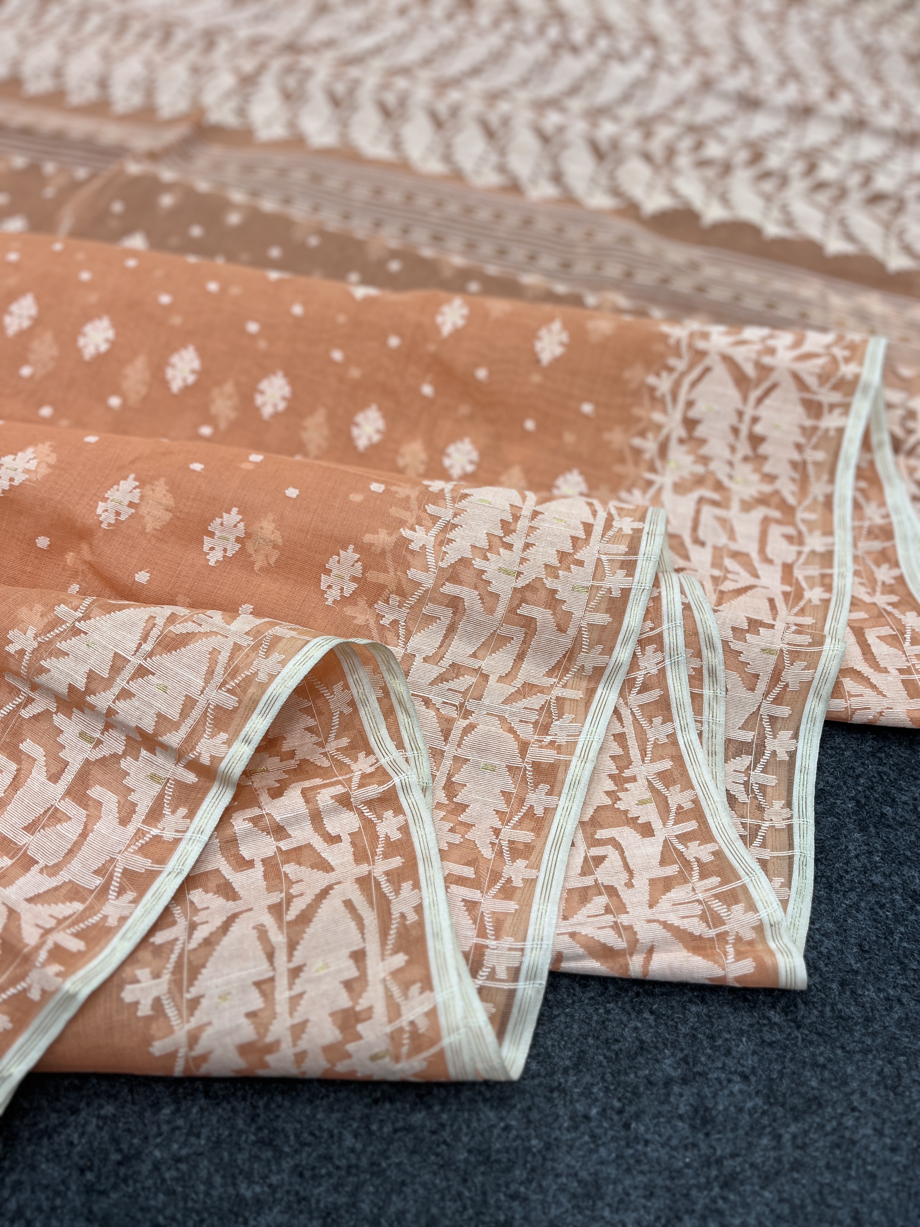 Peach exclusive cotton jamdani saree