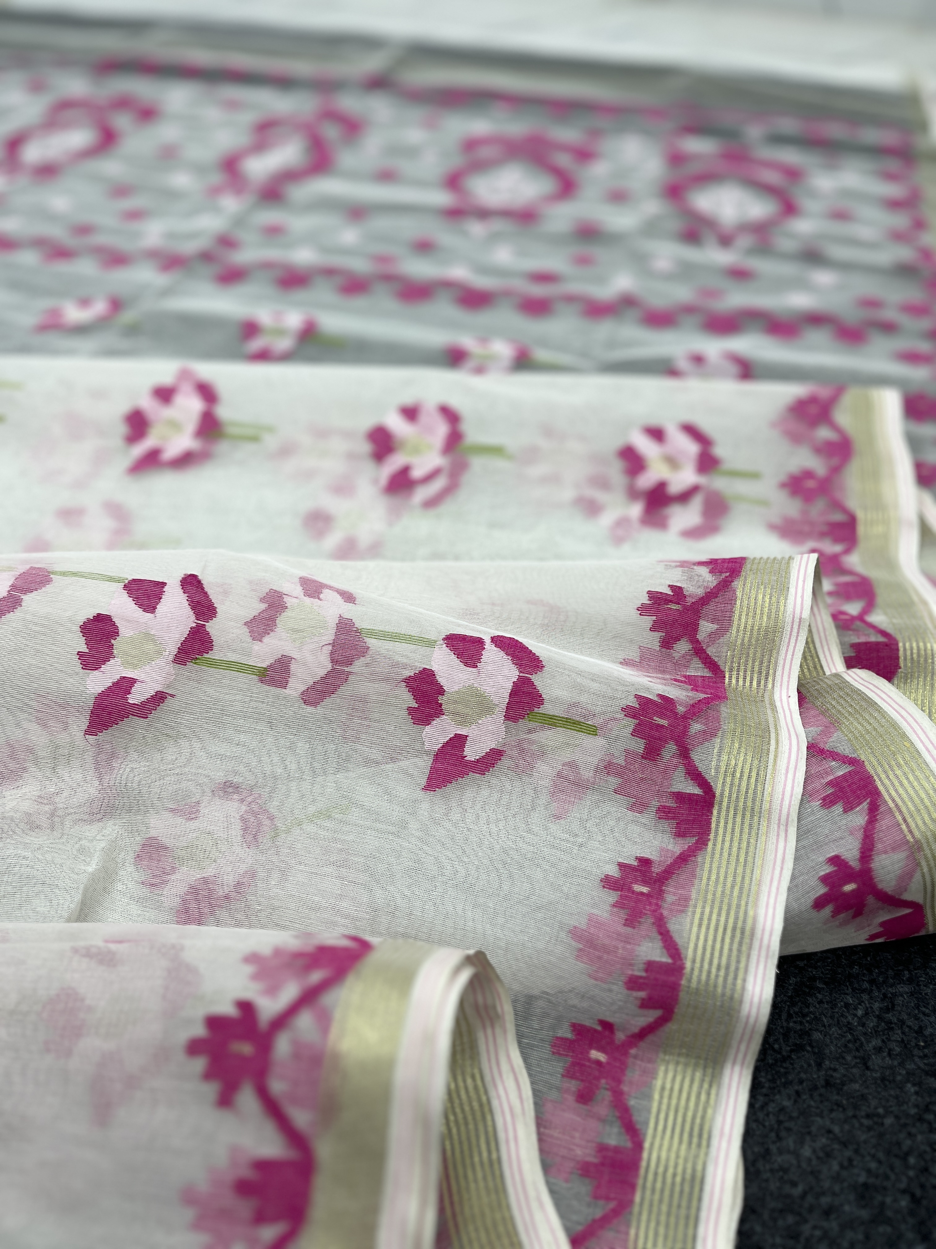 Exclusive rose half silk unique design jamdani saree