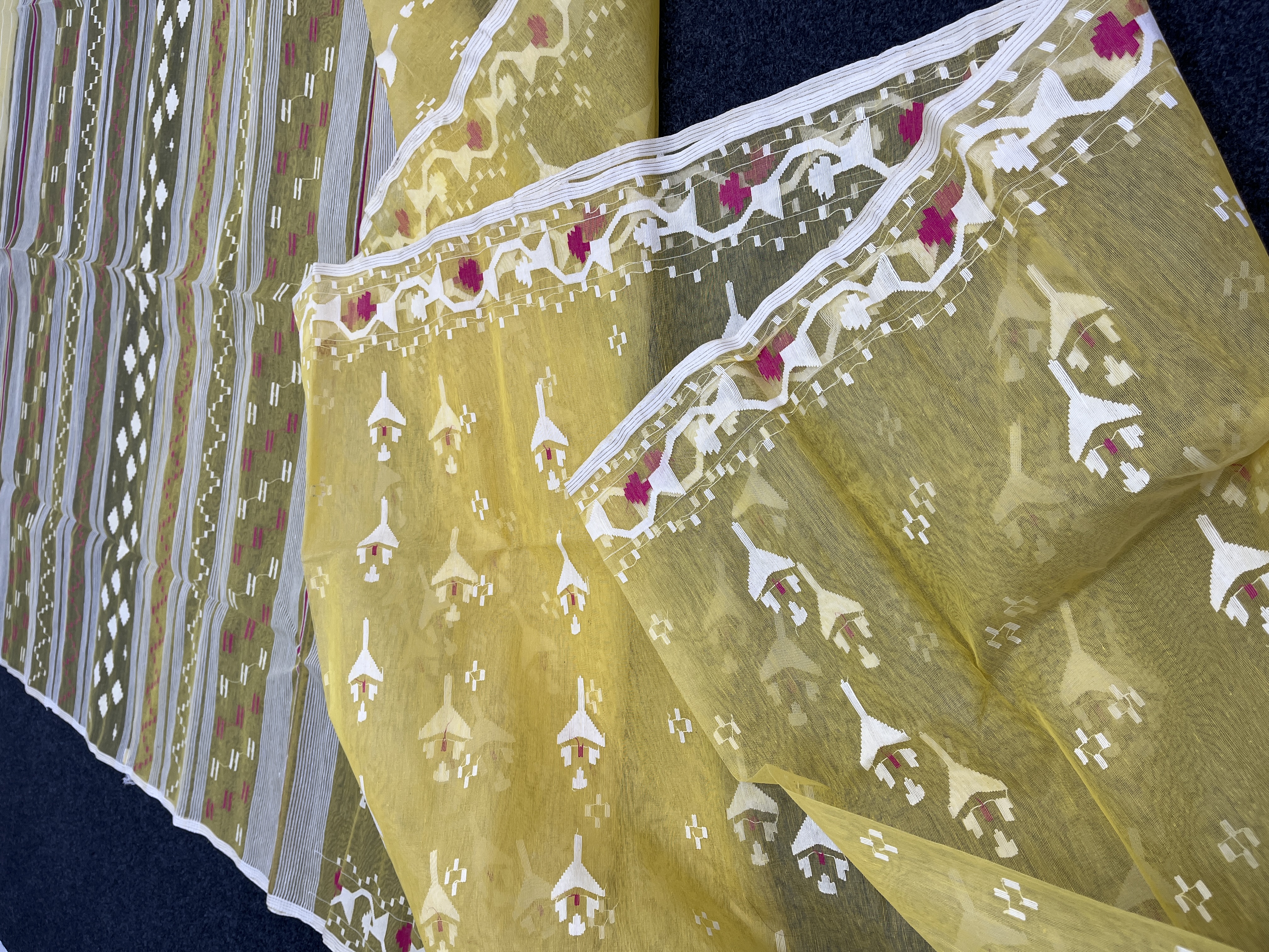 Yellow white half silk jamdani saree