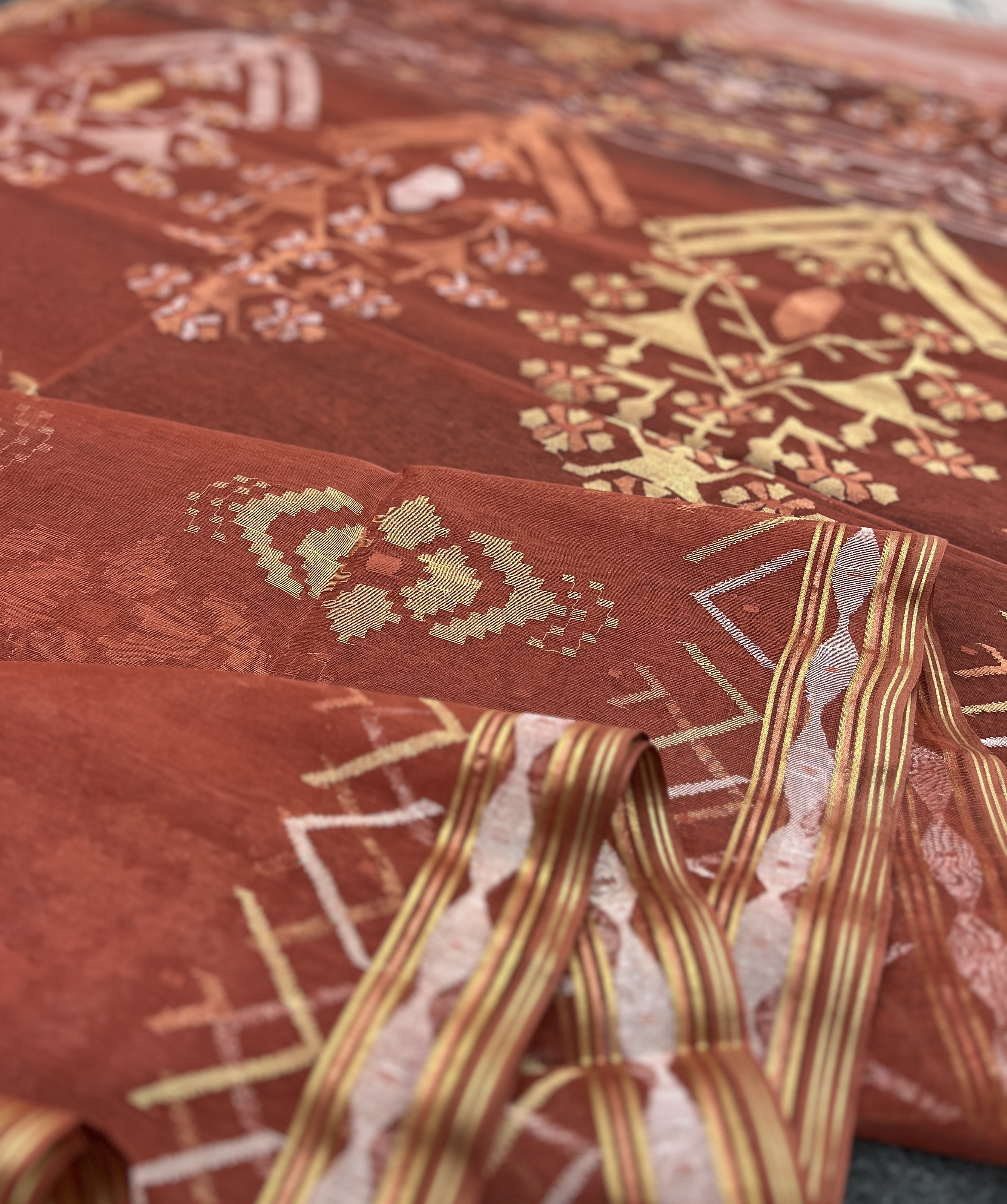 Brick color exclusive half silk jamdani saree