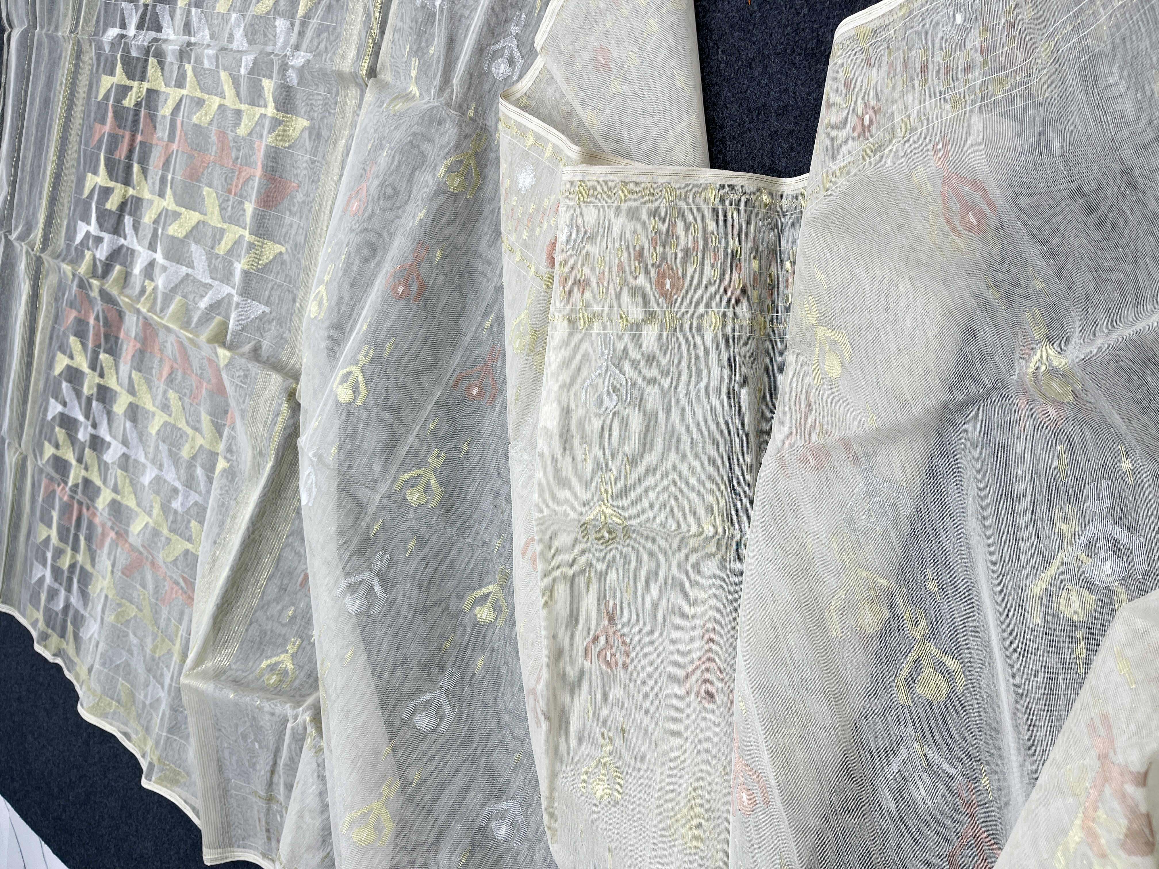 Off white zari half silk jamdani saree