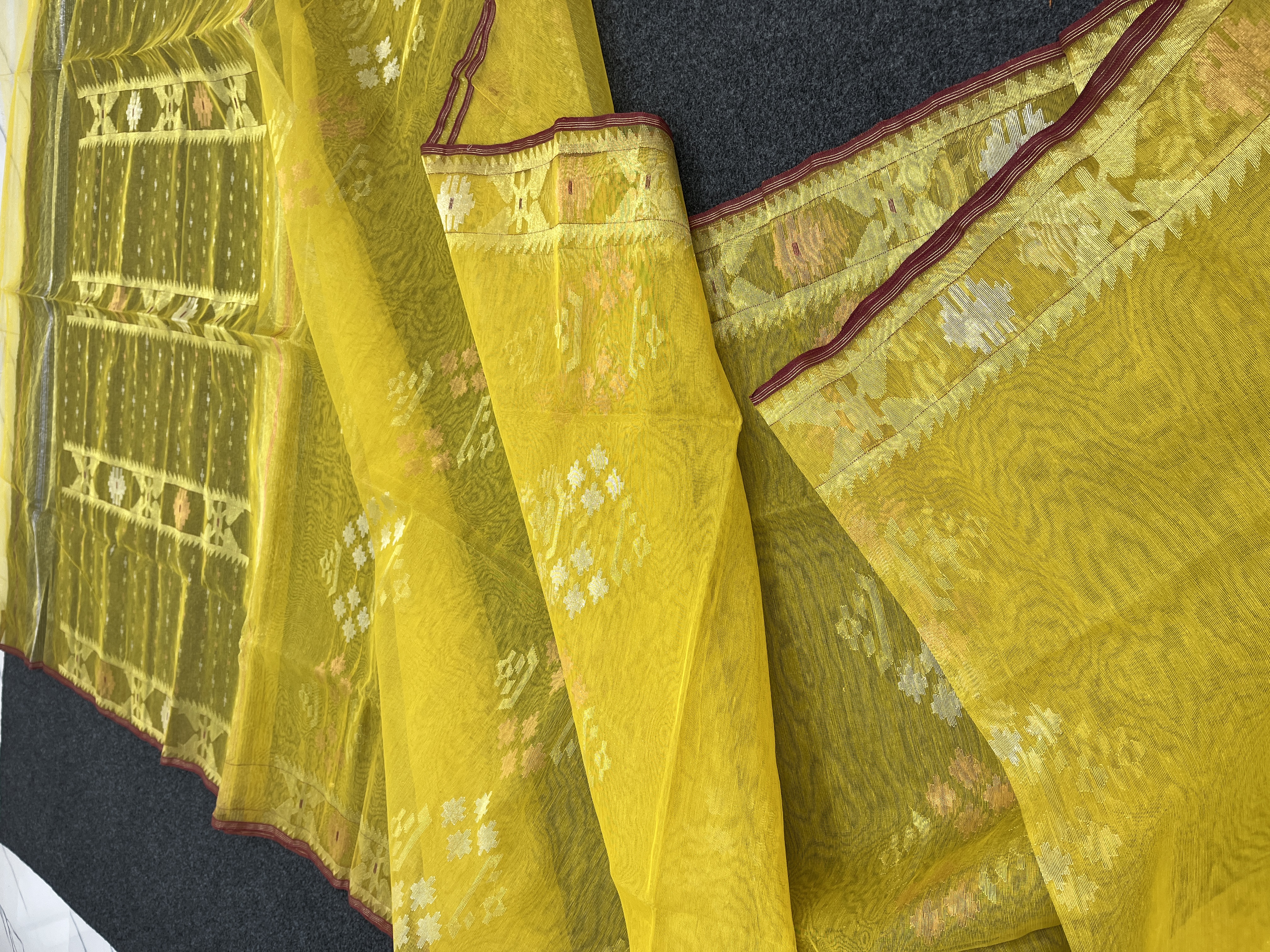 Basonti yellow jamdani saree