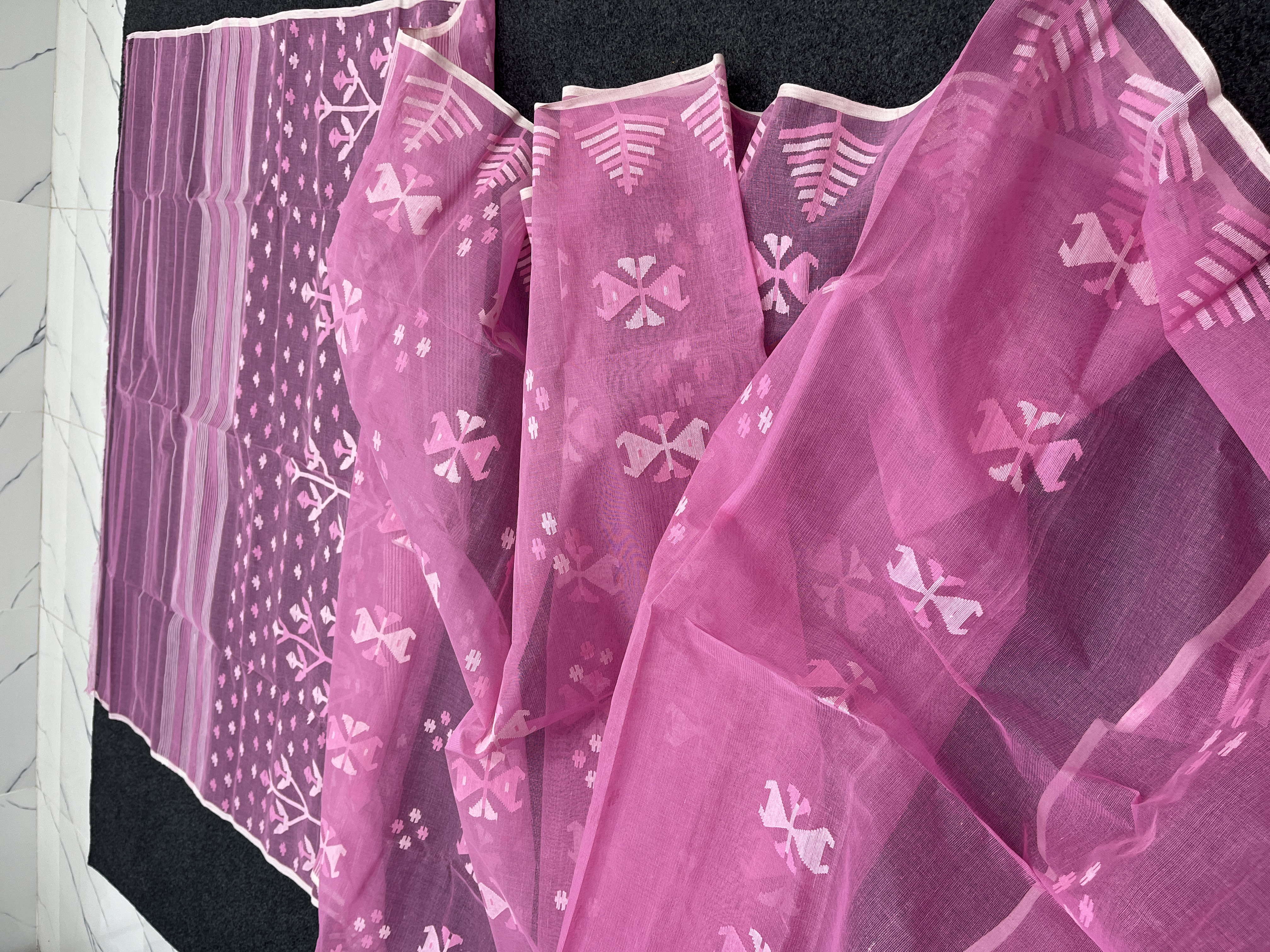 Pink multi cotton dhakai jamdani saree