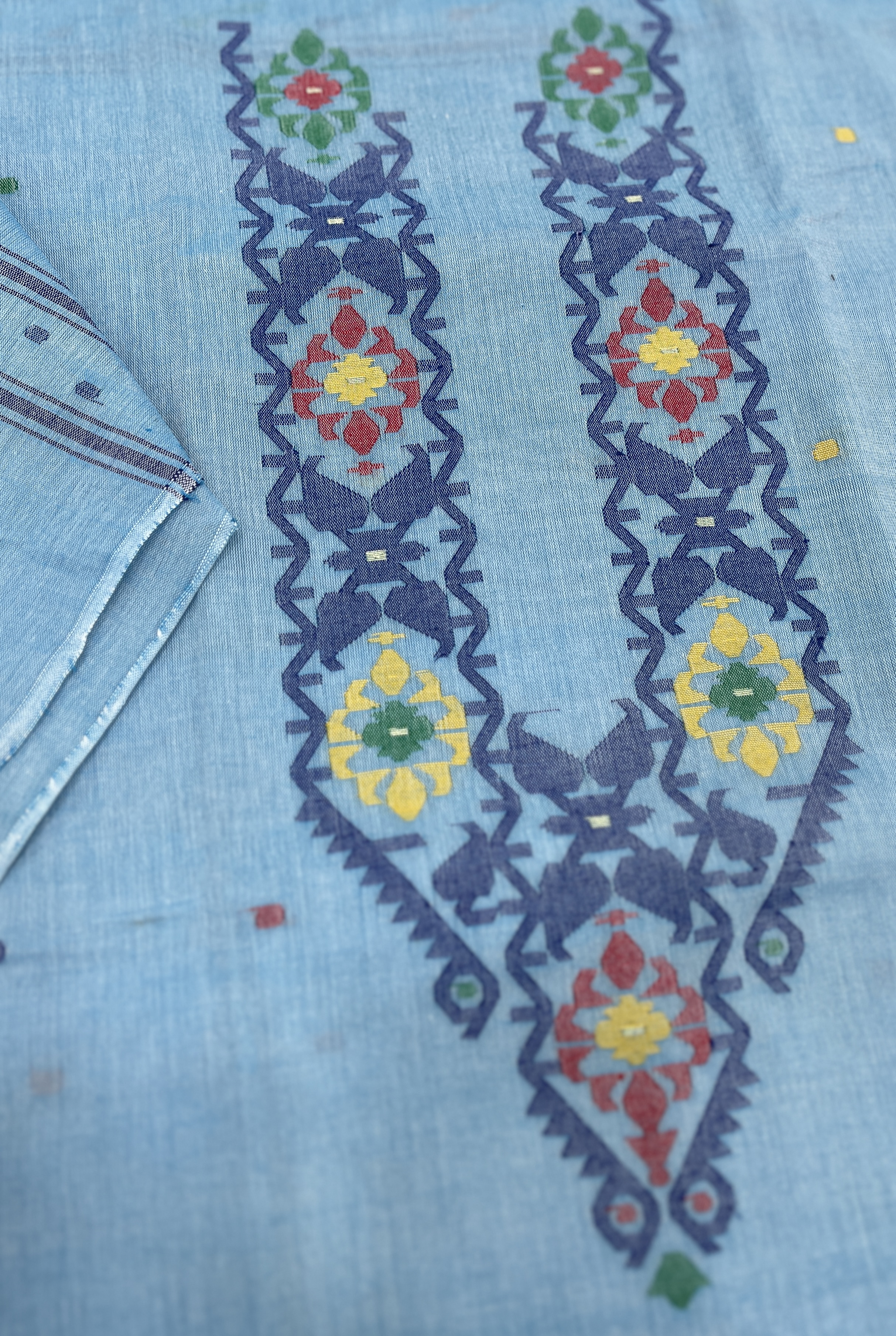 Sky blue multi cotton jamdani piece