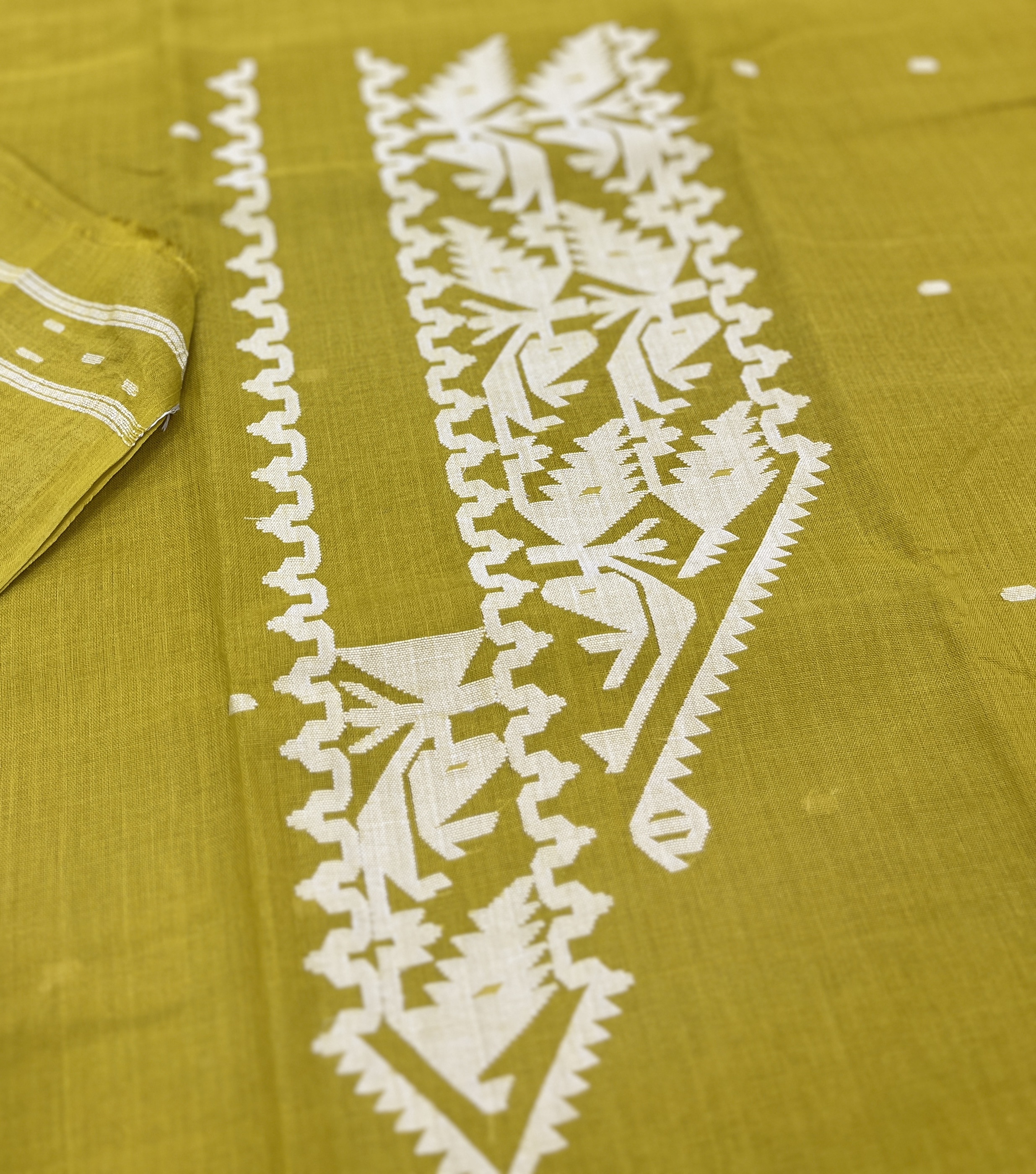 Olive green cotton jamdani piece