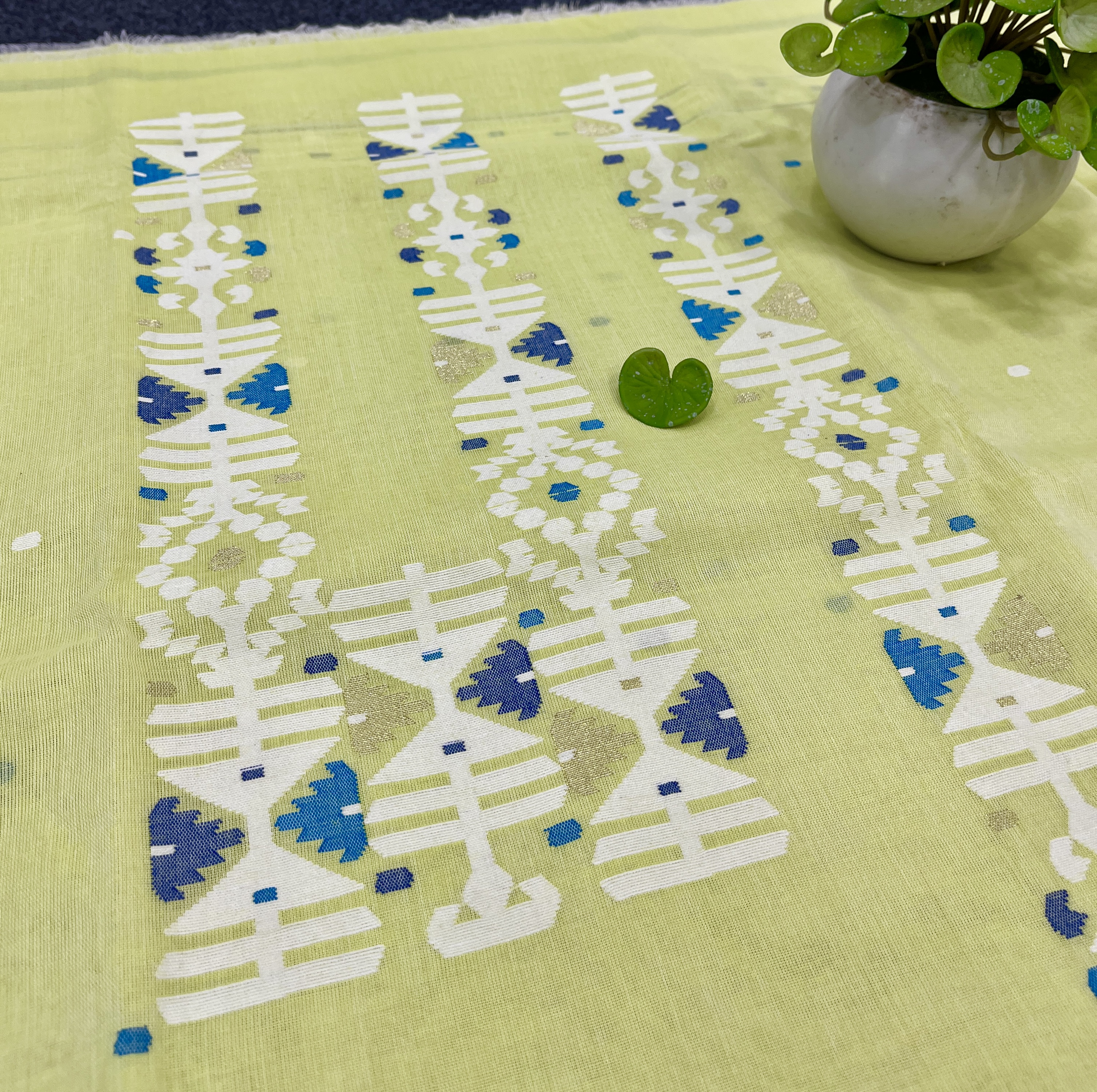 Exclusive lemon cotton jamdani piece