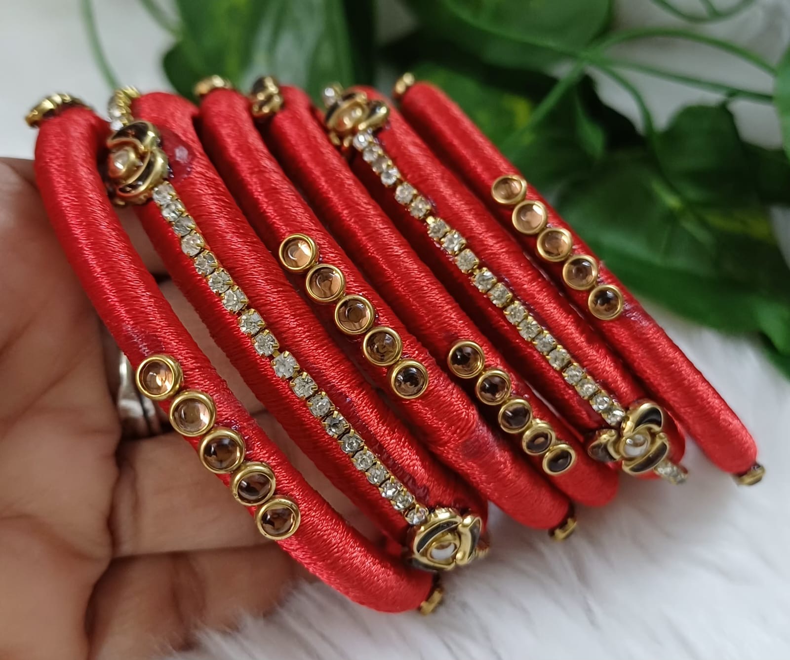 Red golden handmade bangles