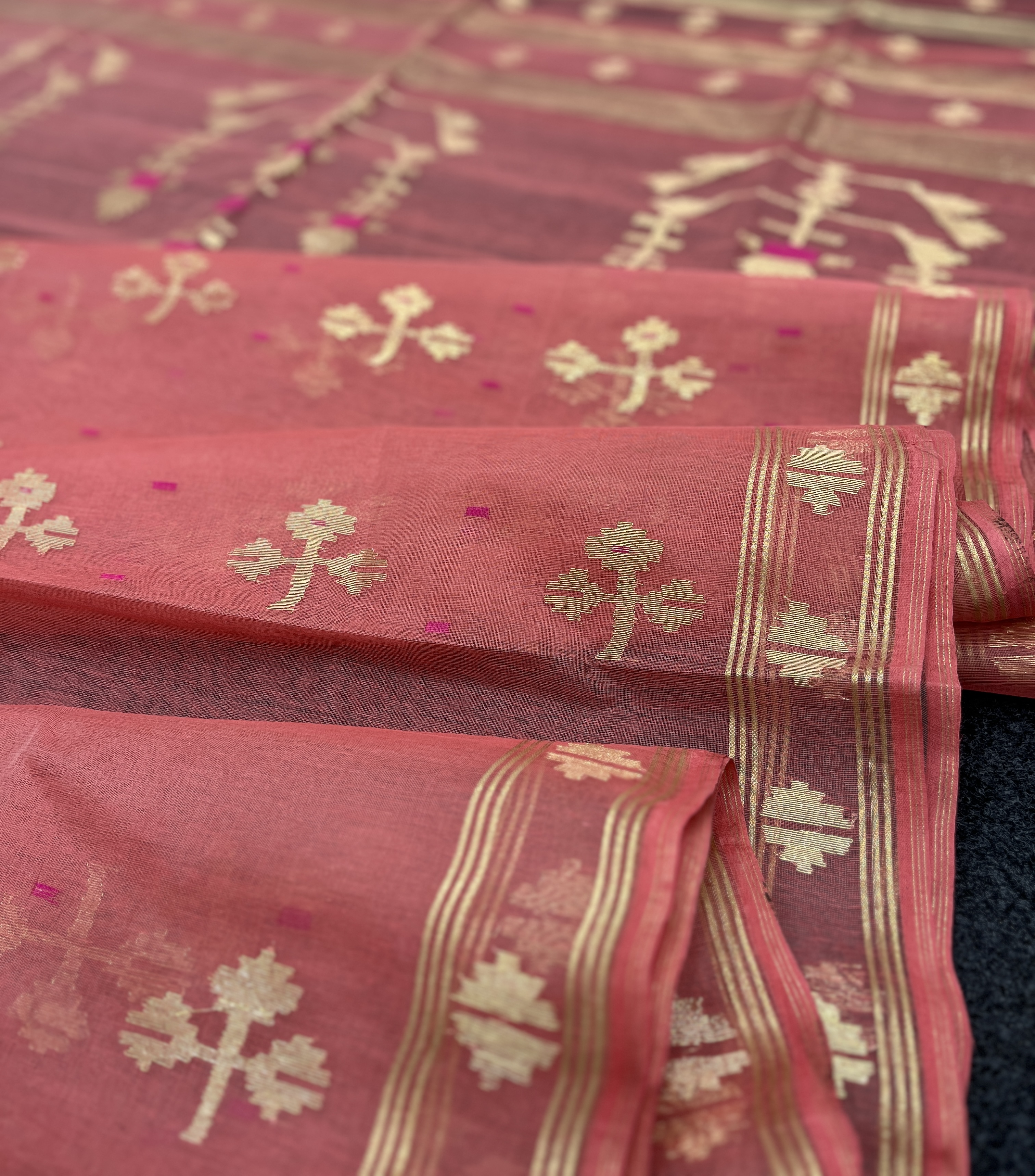 Misti pink golden jamdani saree