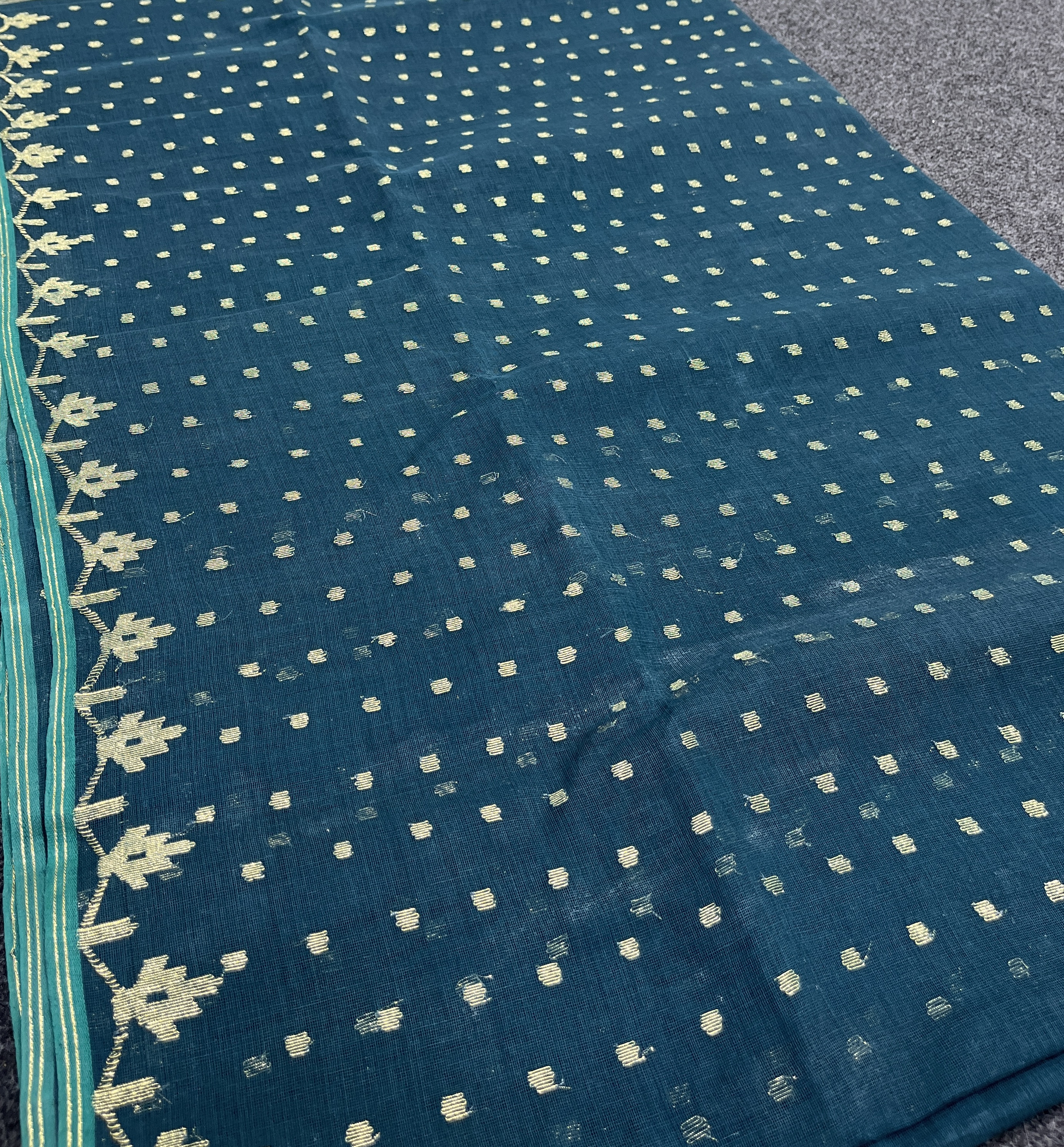 Blue green shed cotton jamdani saree