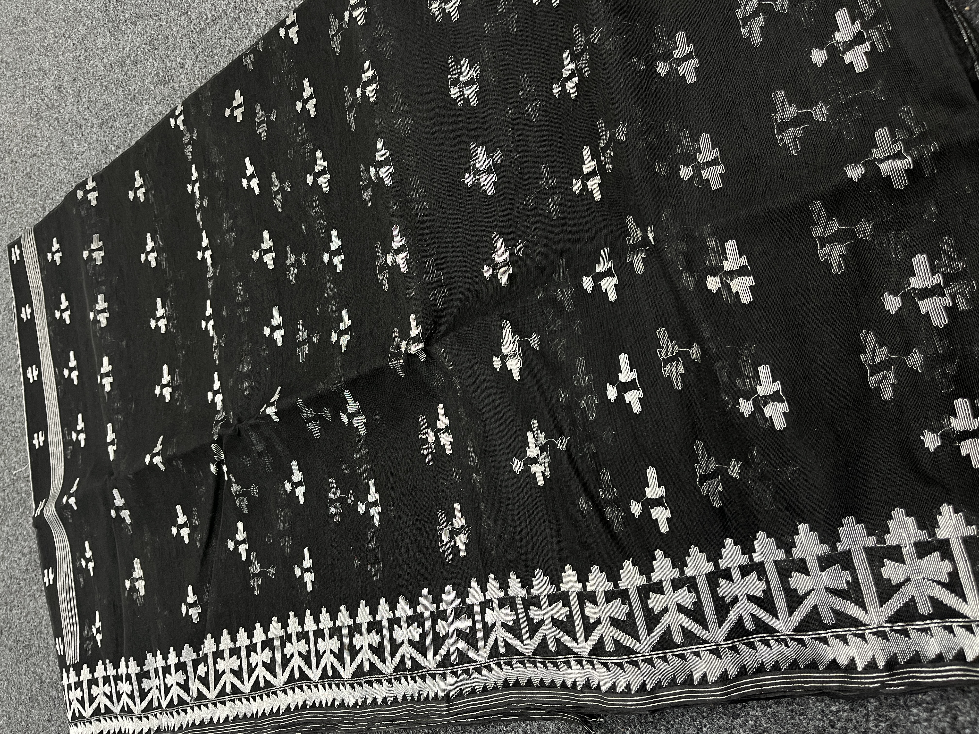 Gorgeous black silver zari half silk jamdani saree