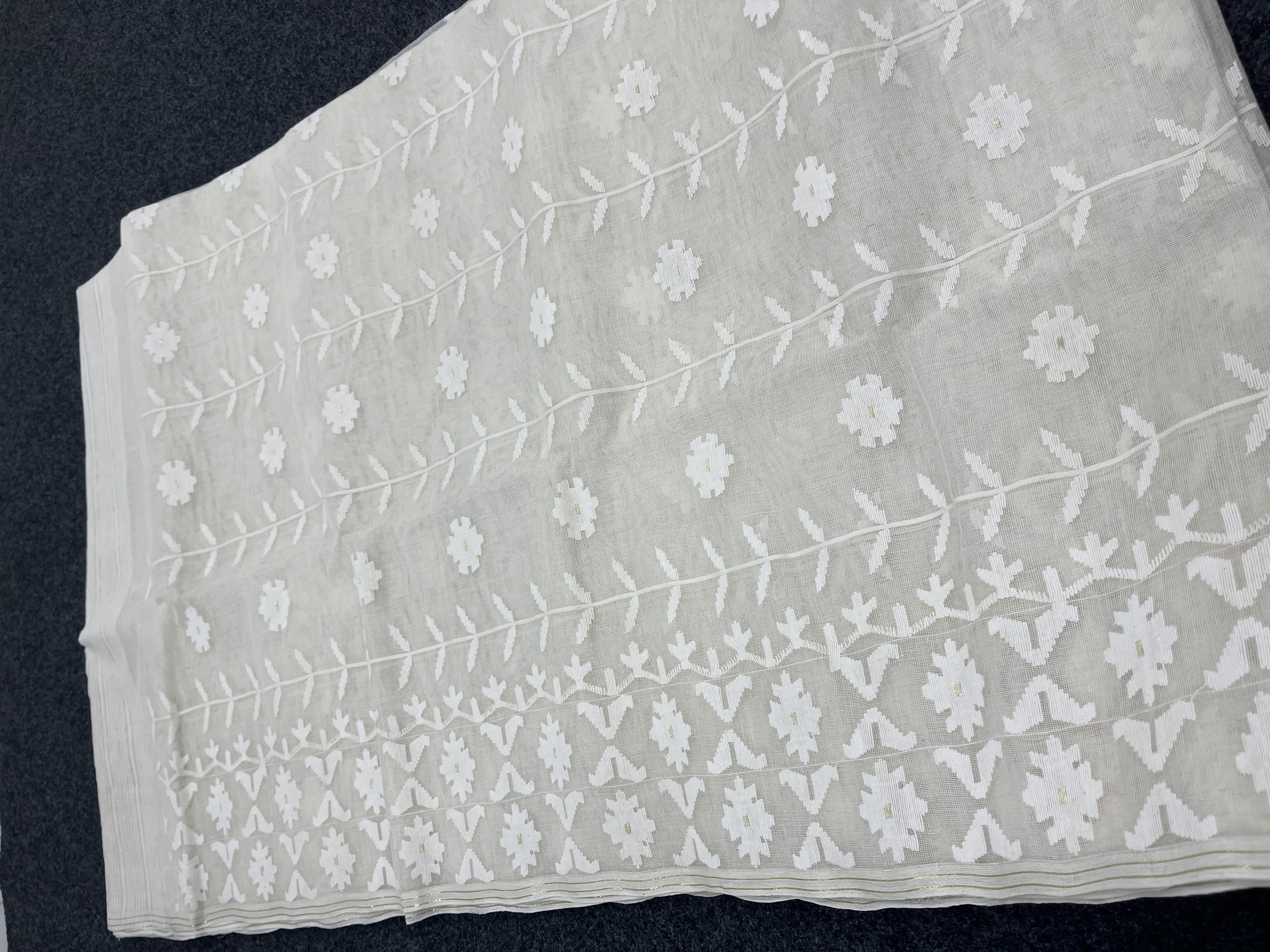 White on white dhakai cotton jamdani saree